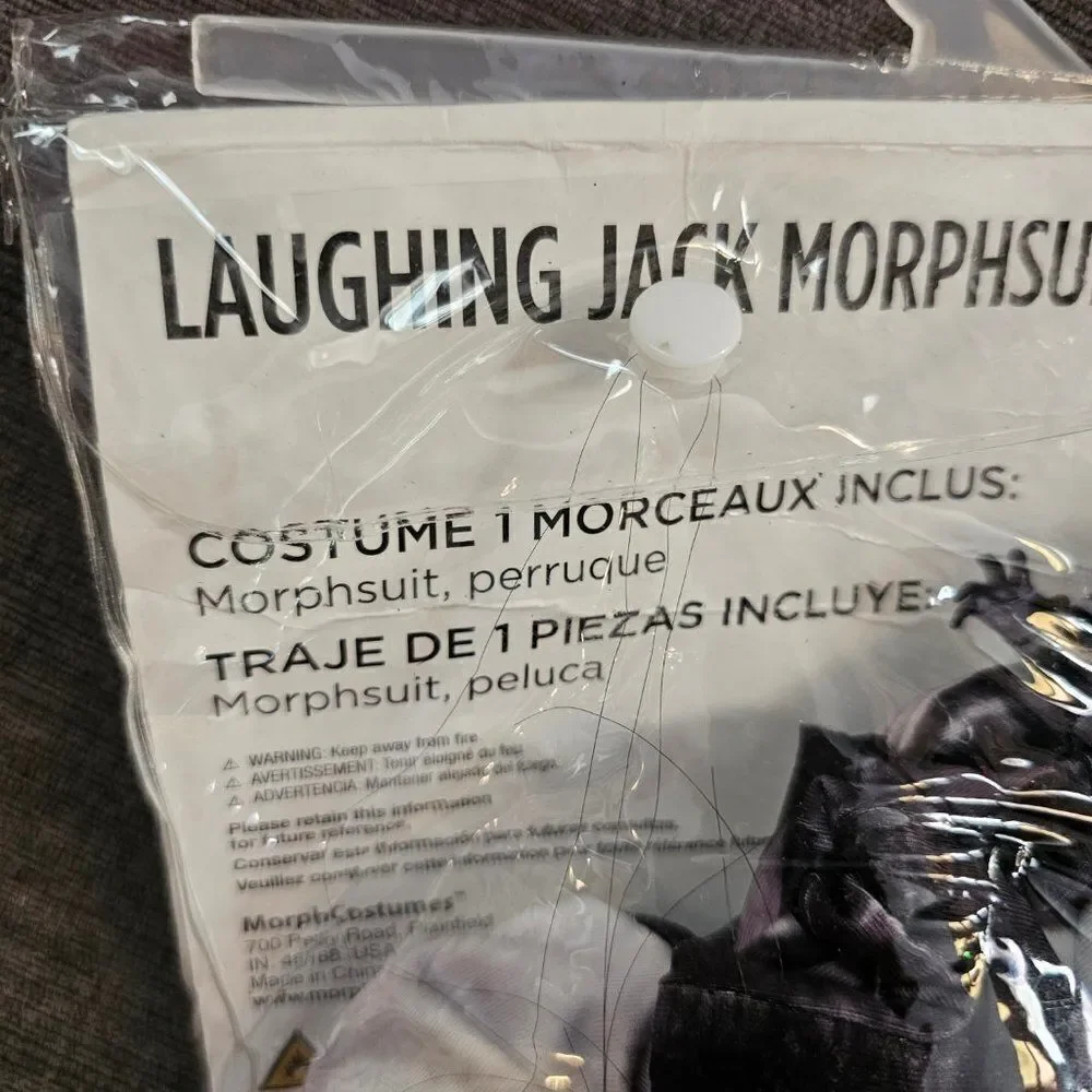 New Laughing Jack Boys Morphsuite And Wig Scary Halloween Costume Large 2-Piece